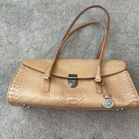 Brahmin Satchel | tan Embossed Leather | Structured Top Handle Bag - Picture 2 of 13